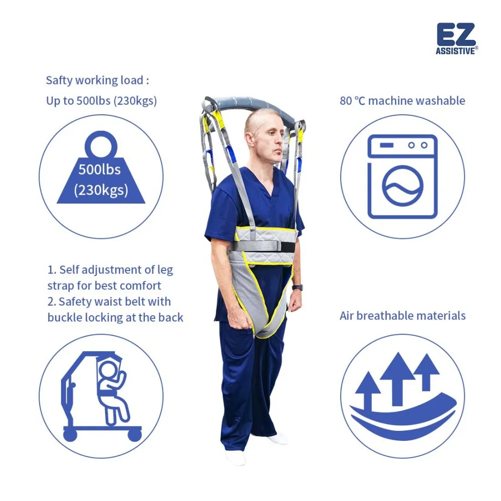 EZ Assistive Comfort Patient Lift Walking Sling Safety Waist Belt Adjustable Hoyer Hoist Sling for Disabled SWL 500lbs