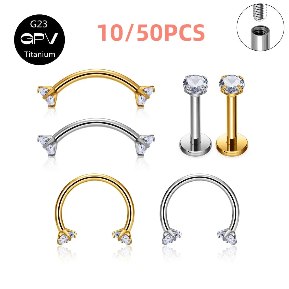 

G23 Titanium Eyebrow Curved Ear Cartilage Nail Nasal Septum Ring Combination With Four Claw Zirconium Stone Perforated Jewelry