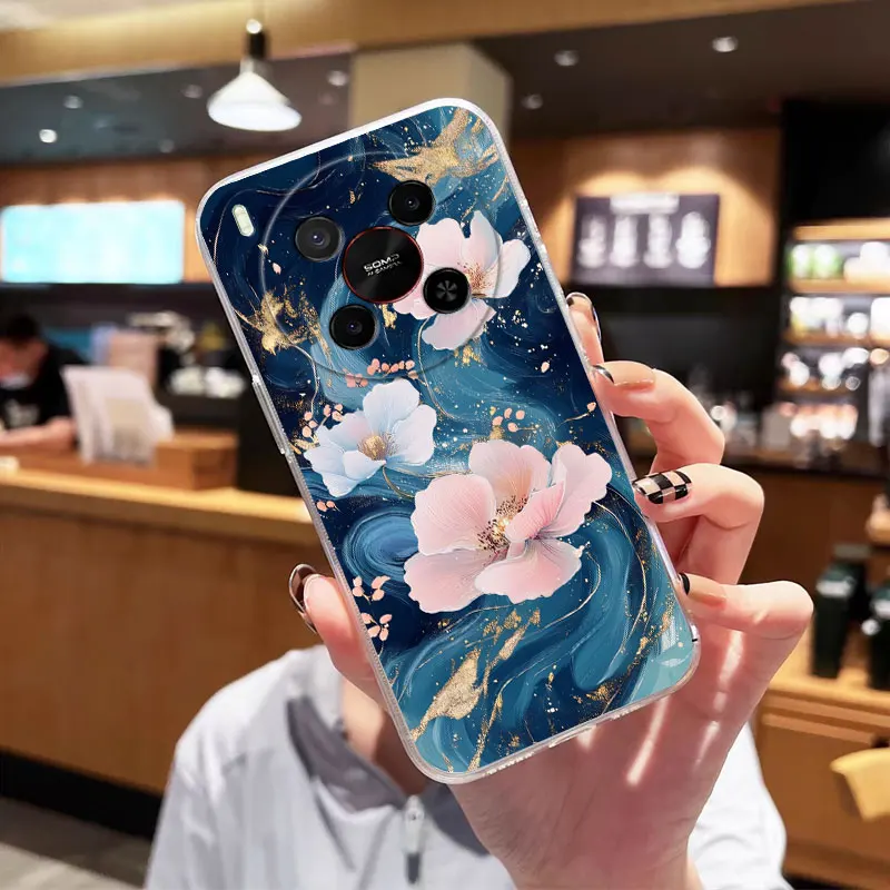Clear Shockproof Soft Silicone Cat Design Phone Case - Flower Pattern Back Cover