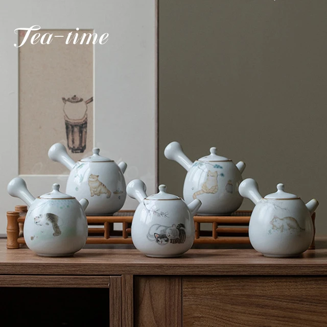 Ceramic kyusu teapot cute cat tea pot chinese kung fu tea set 250ml