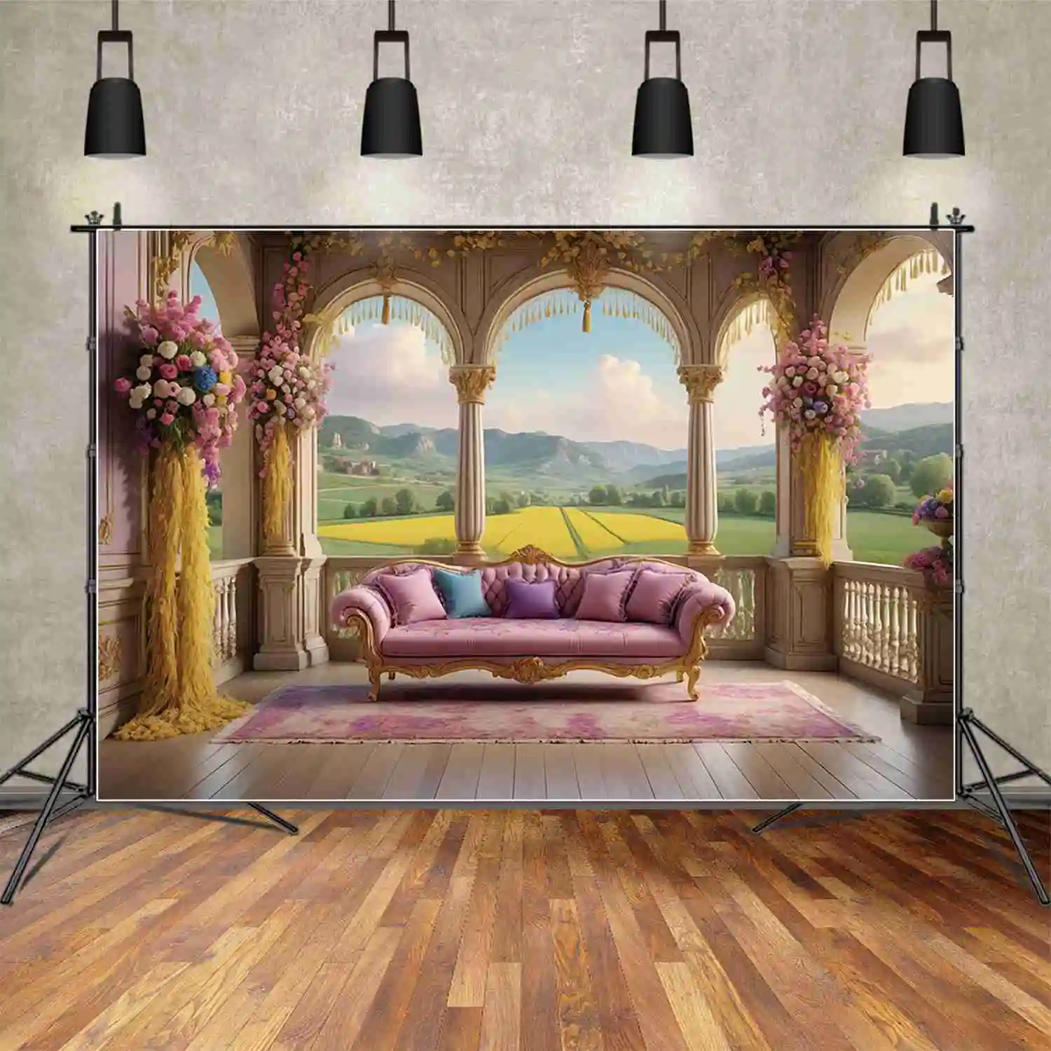 

MOON.QG арочный цветок Гирлянда принцесса день рождения фон для девушек диван замок смотровая платформа фон фотосессия принадлежности