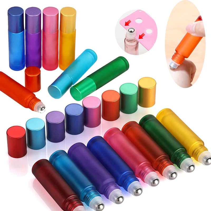 

5Pcs 5/10ml Refillable Multicolor Glass Roller Bottles with Stainless Steel Roller Ball Sample Vials for Essential Oil Perfume