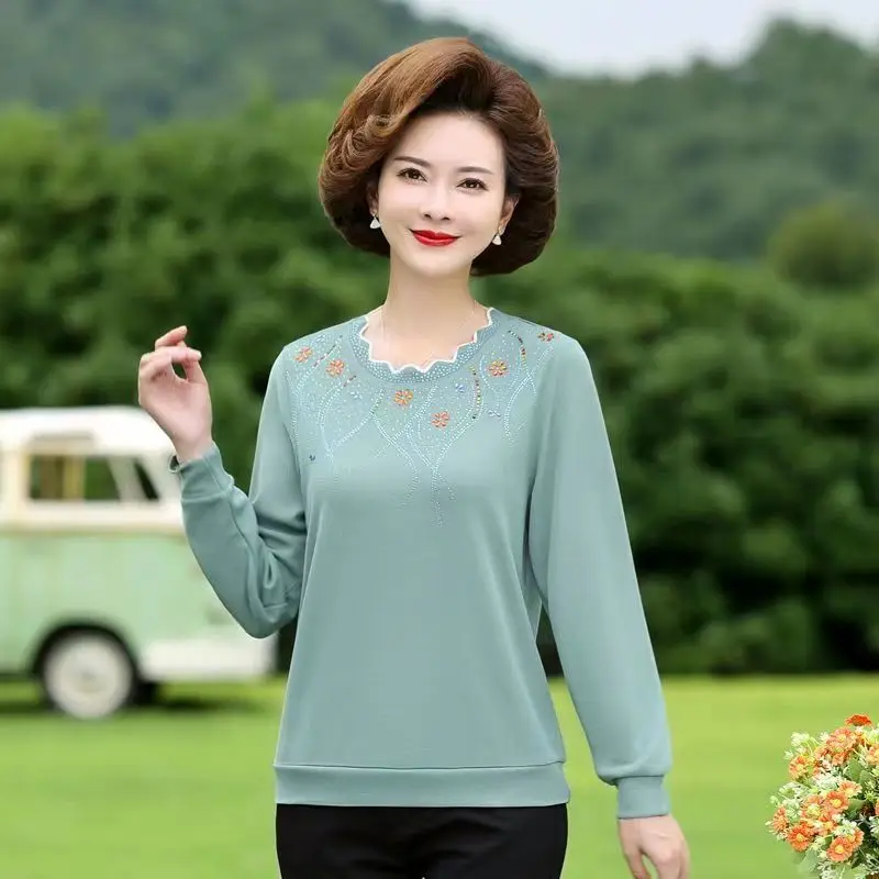 

Fdfklak Spring Autumn New Middle Aged Women Long Sleeved Dress Undercoat Loose Women Pullovers Korean Fashion Inside Short Top