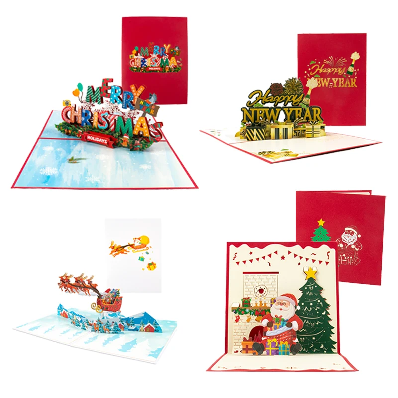 Folding Christmas 3D Pop UP Greeting Card Envelope Santa Claus Snowman Xmas Invitation Card Postcard Navidad Supplies greeting cards