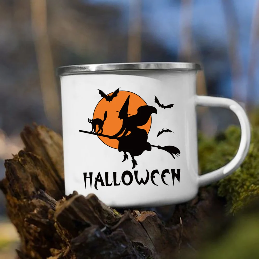 witch pumpkin printing mug retro Halloween enamel handle cups ...