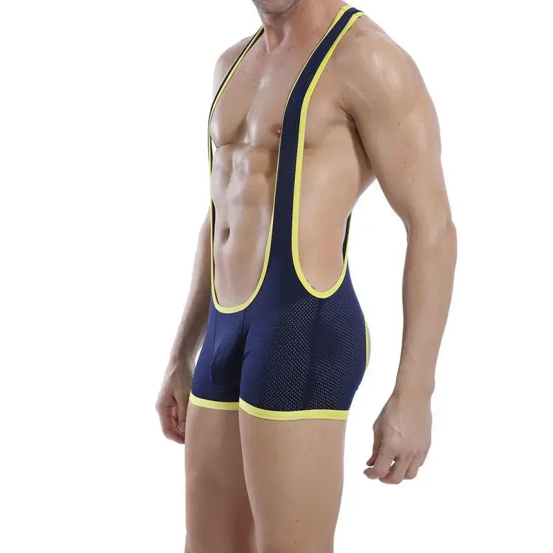 Mens Undershirts Mesh Backless Bodysuit Wrestling Singlet Leotard Male See Through One-Piece Jumpsuit Sexy Jockstrap Underwear men underwear