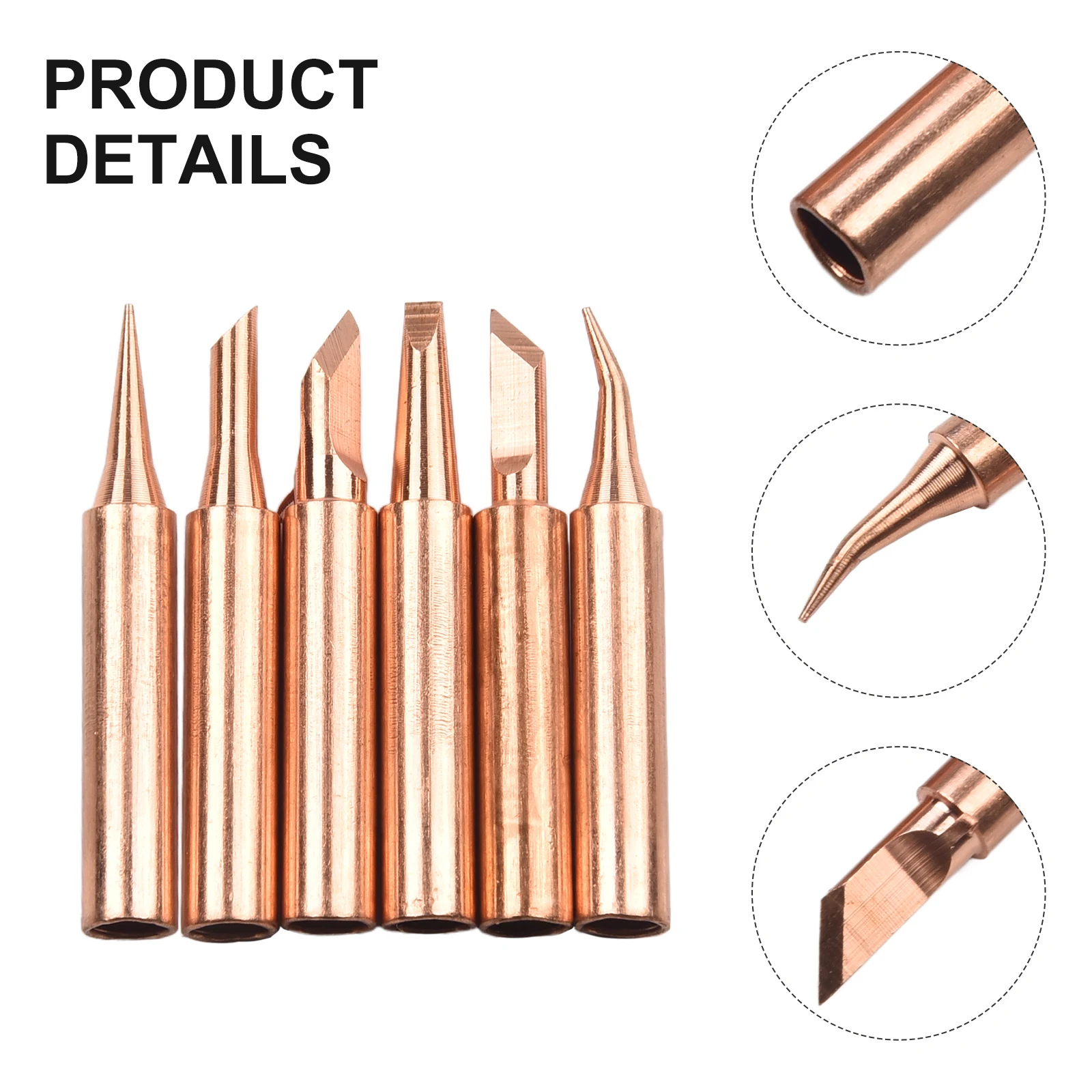 

6Pcs Pure Copper Soldering Iron Tips 900M-T Welding Tool For 936 Rework Station 26.5-26.6 Mm Handle Length Welding Parts