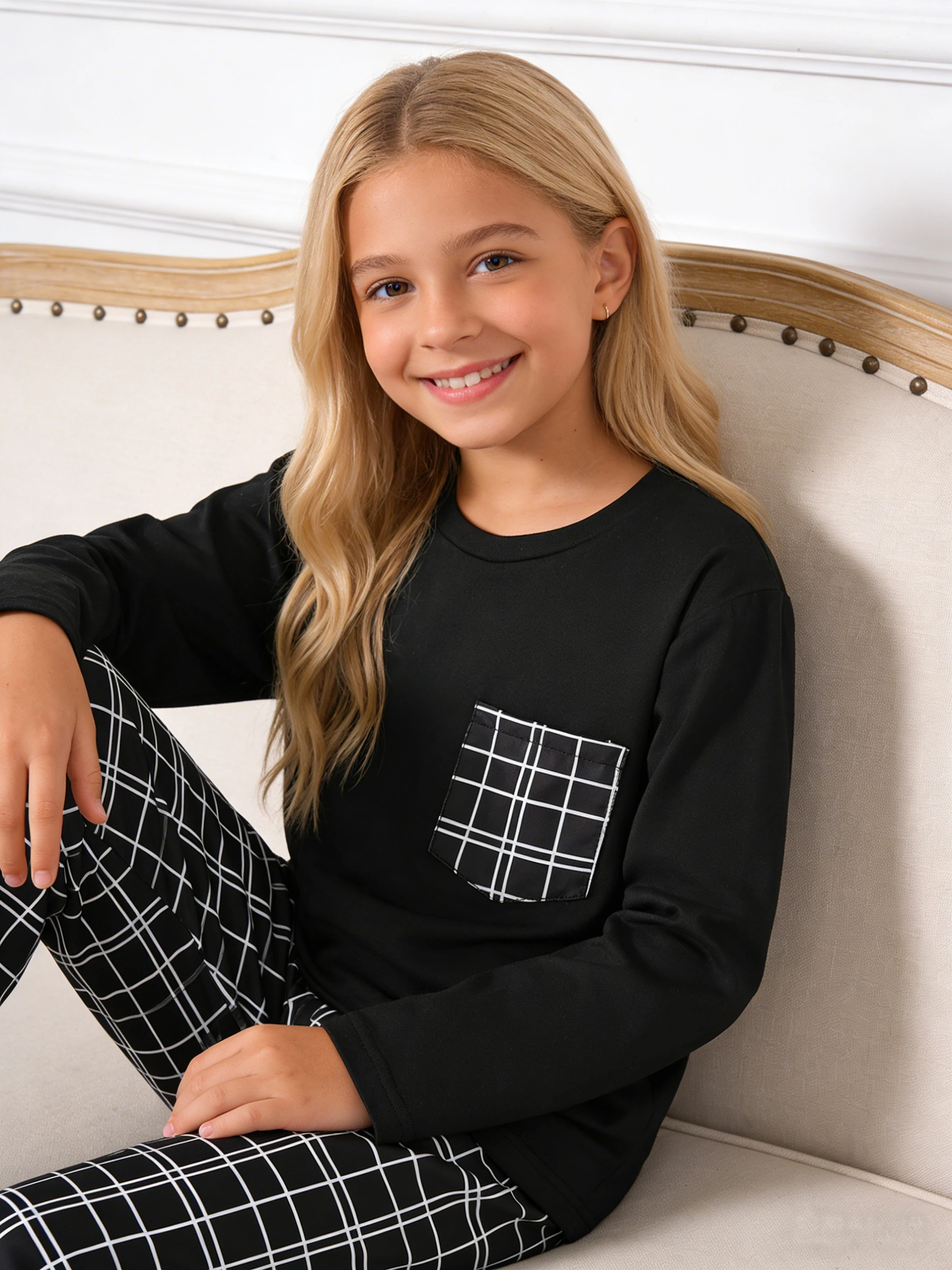 Boys' and girls' sleepwear sets for spring and autumn, men's and girls' tops, pants, and home wear, suitable for home wear - 4