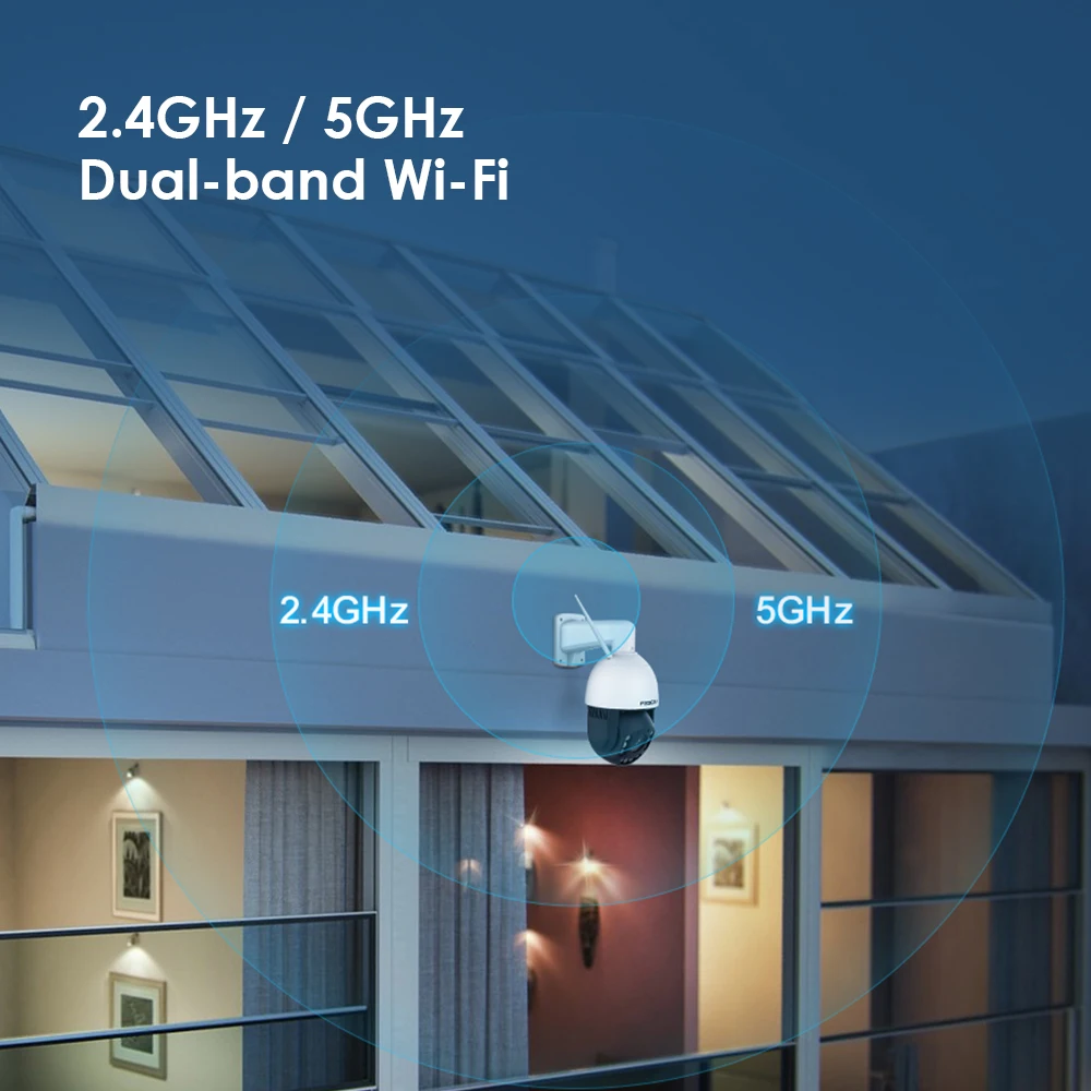 FOSCAM 야외 와이파이 카메라, 자동 추적, 사람 및 차량 감지, 2.4, 5GHz, 가정 보안용, SD4H, 4MP, 18X 광학 줌