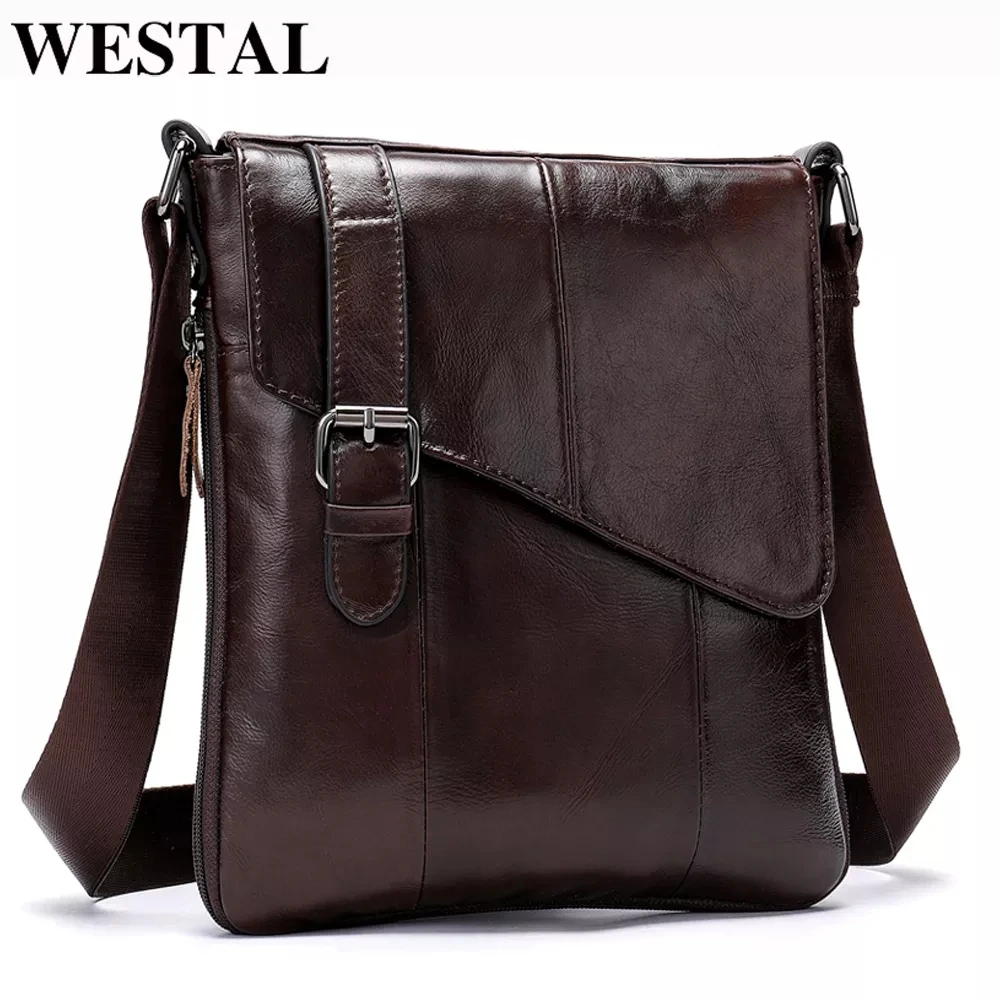

WESTAL Men Leather Messenger Bag Men's Shoulder Bag Genuine Leather Men's Small Casual Flap Male Crossbody Bags For Men 8240