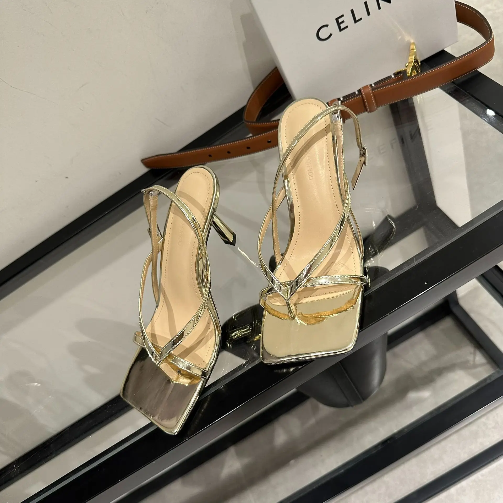

Clear Heels Sandals Sexy Flip Flops Platform Suit Female Beige Square Toe 2023 Women's Summer Shoes Buckle Strap Corrective Comf