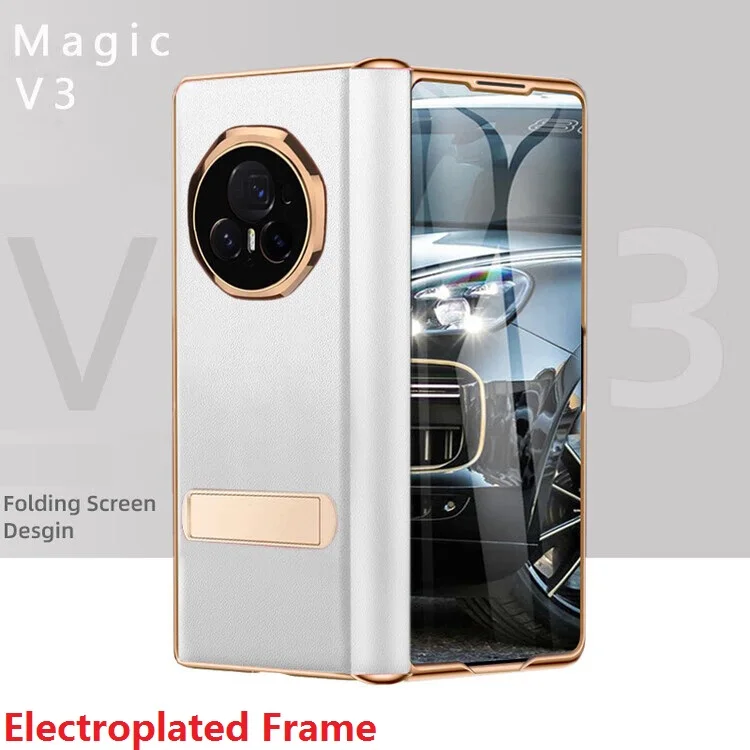 Luxury Magnetic Bracket Genuine Leather Case with Glass Film and Hinge Protection