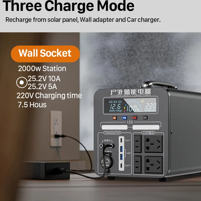 BYGD Portable Power Station 2000W Solar Electric Generator Fast Charging 220V Powerful Power Banks 2160Wh Lifepo4 Battery 12V DC 4