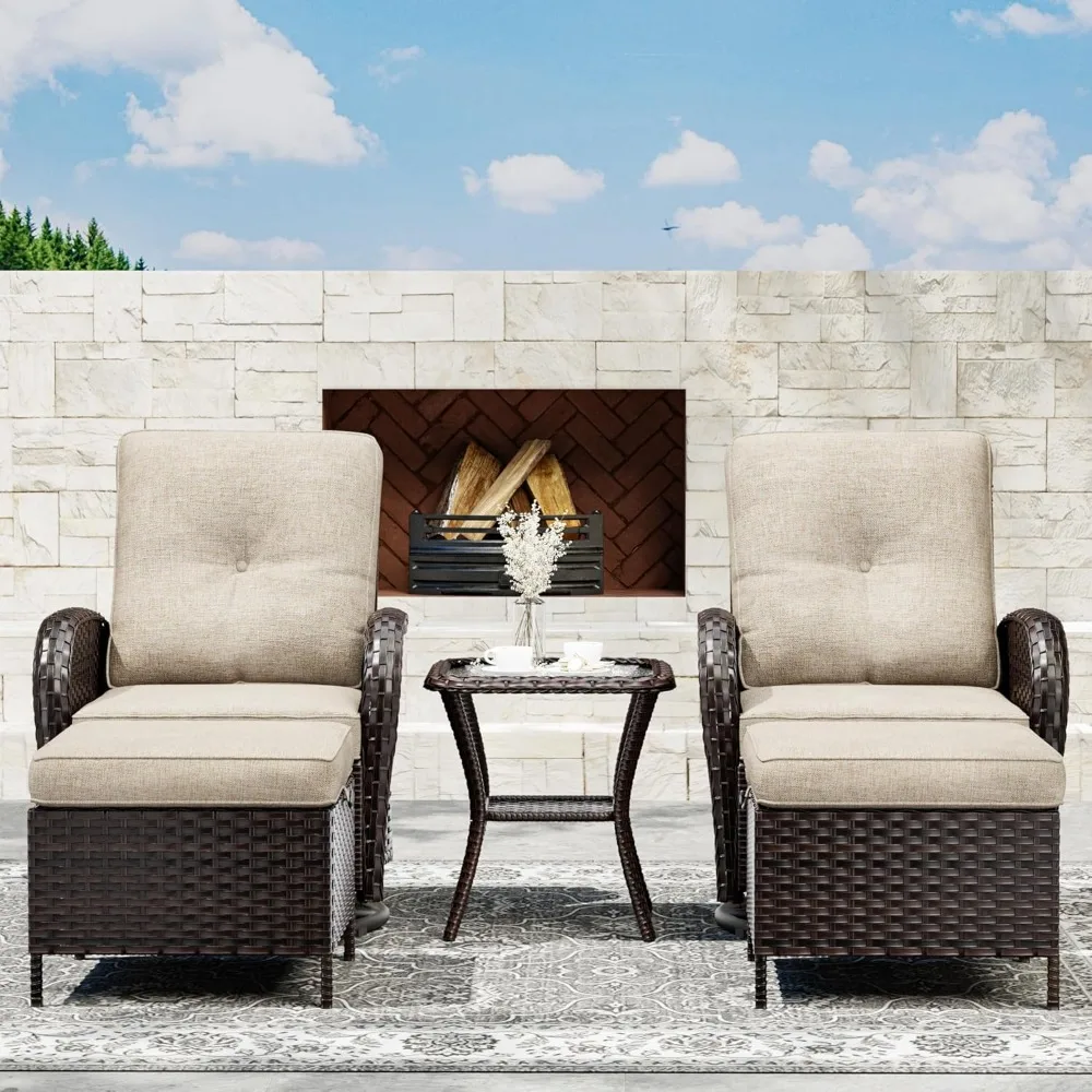 5 Piece Patio Furniture Set, Outdoor Swivel Chair Sets with Thick Cushion and Ottoman, Wicker Patio Conversation Set for Porch