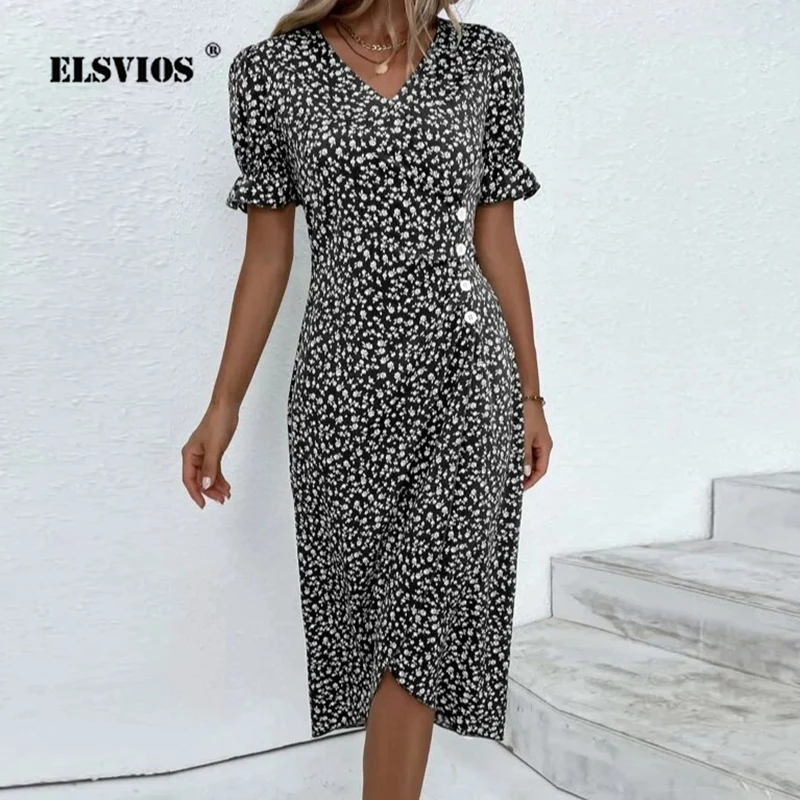 Lady-Sweet-Floral-Printed-Ruffled-Sleeves-Dress-Summer-New-Casual-V ...