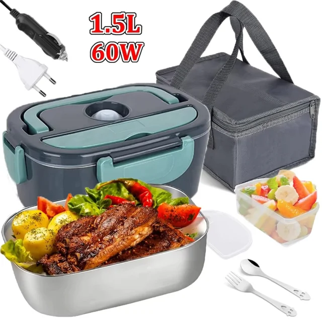 Boîte à déjeuner chauffante électrique 2 en 1, 1 5L, pour voiture, maison, 220V, 60W, récipient alimentaire Portable en acier inoxydable, boîte à Bento 1