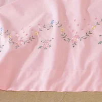 100% Cotton Greek Key Embroidery, 3-Piece Twin XL Kendell Bed Sheet Set, White/ Light Green/Pink 3