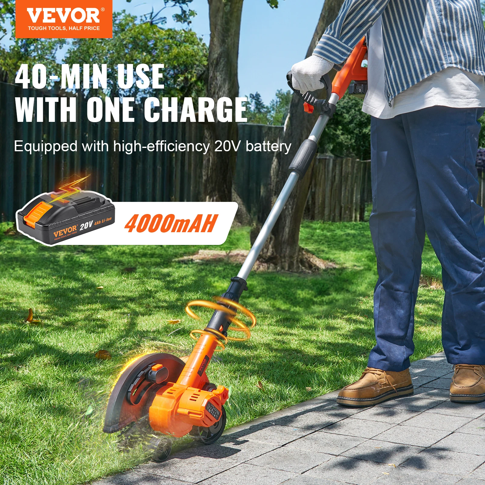 VEVOR Lawn Edger 20 V Battery Powered 9-inch 3-Position Blade Depth for Lawns Driveways Borders and Sidewalk Edges 2