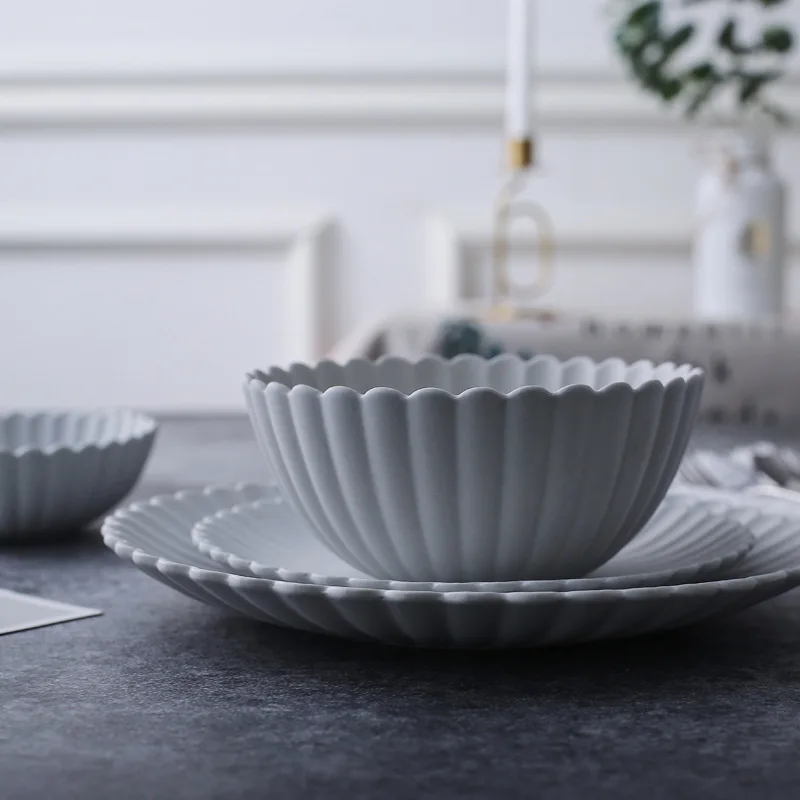Japanese Style Daisy Dinner Plates and Bowls Sets, Nordic Ceramic Soup Bowl, Dessert Plate, Kitchen Crockery, House Warming Gift
