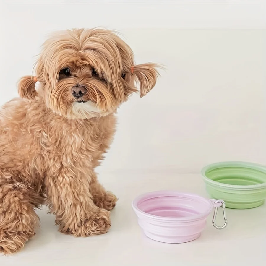 350ml Macaron Pet Bowl, Portable Foldable Silicone Cat/Dog Bowl for Outdoor Travel, Hanging Feeding & Water Bowl