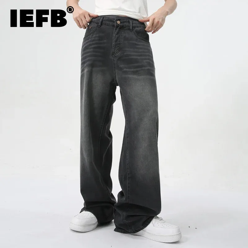 

IEFB Men's Jeans Summer New Fashion American Style Black-gray Straight Leg Loose Denim Pants Simple Bottoms 2024 Menwear 9C5900