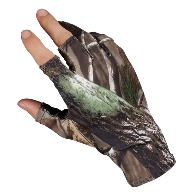 Camo Fishing Gloves Camouflage Anti-Slip Elastic Thin Mitten 3 Fingers Cut Camping Cycling Hunting Half-Finger Gloves