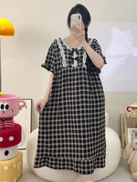 Summer plus Size Obesi Sp Dr Women Loose Thin Casual Cotton Home Clothes Long Sve ort Sve Floral Print V Ne