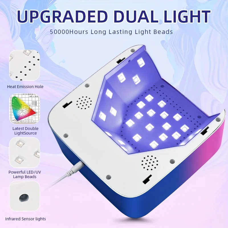 54W Cordless UV LED Nail Lamp Rechargeable Lamp for Manicure with 30 Beads 3 Timer Settings and LCD Display Screen for Home Use 4