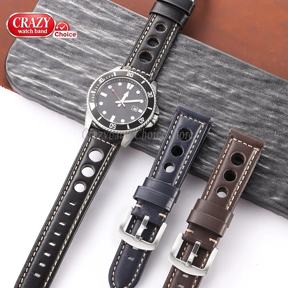 Vintage Brown Cowhide Leather Watch Strap with Pin Buckle - Unisex Wrist Band