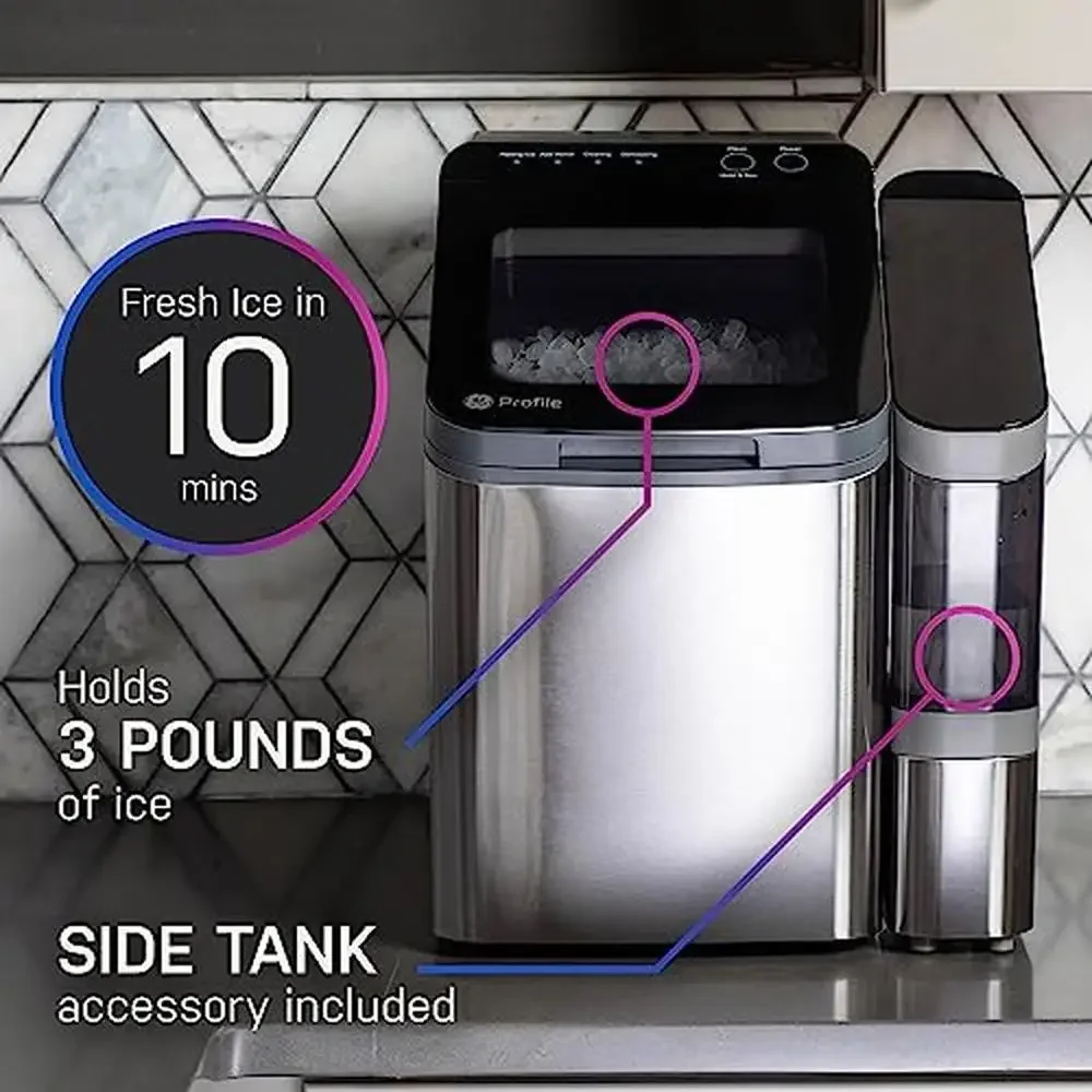 Opal Nugget Ice Maker Portable Countertop Machine Makes up to 34 lbs Daily Large Capacity Optional Side Water Tank Included