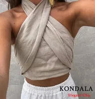 KONDALA Sexy Casual Crossover Camisole Top Set Women New 2025 Spring Summer Fasion Holiday Beach Pant Set Halter Top with Pant - Image 5