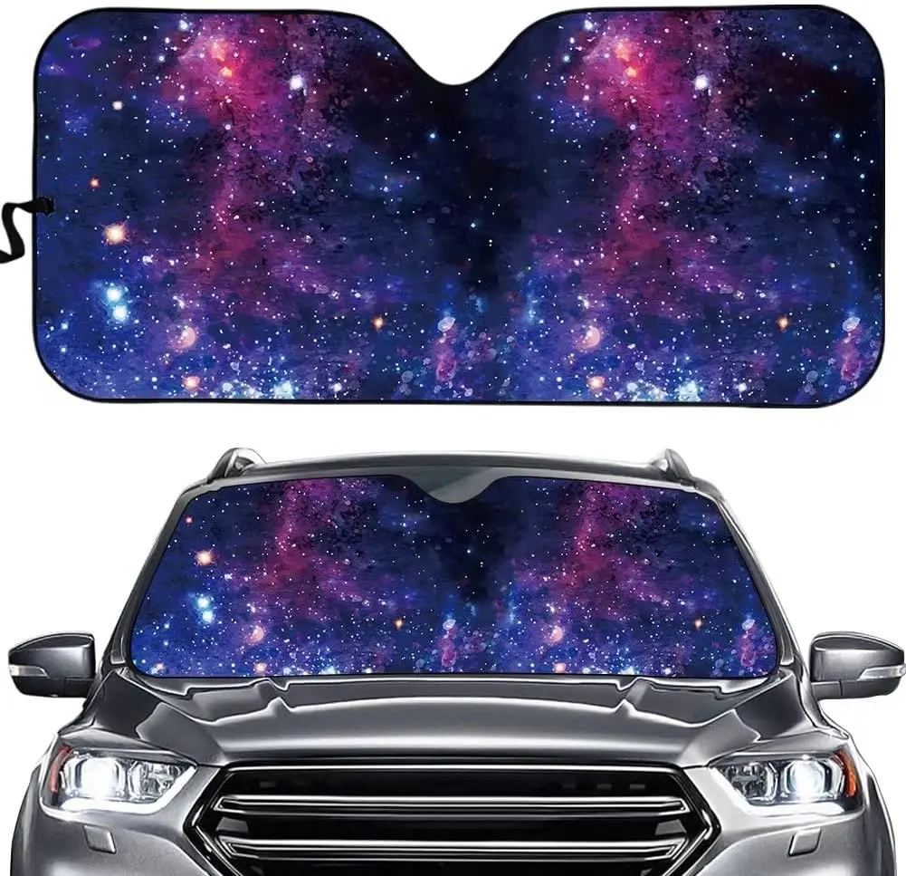 

AFPANQZ Galaxy Nebula Print Car Windshield Sun Shades Accordion Style Double Bubble Sunshades UV Protect Foldable Universal Fit