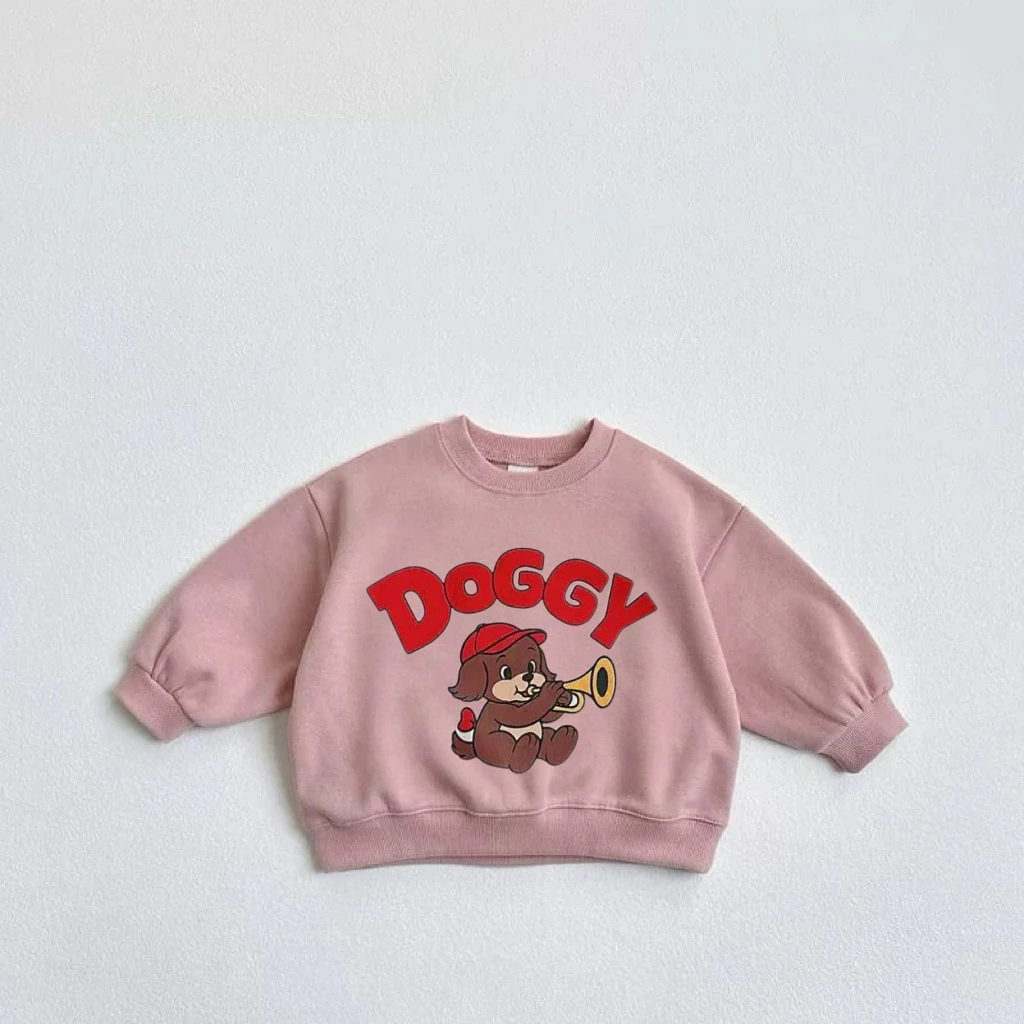 Baby Boys Cartoon Dog Hoodie - Solid Color Long Sleeve Top Autumn 2025