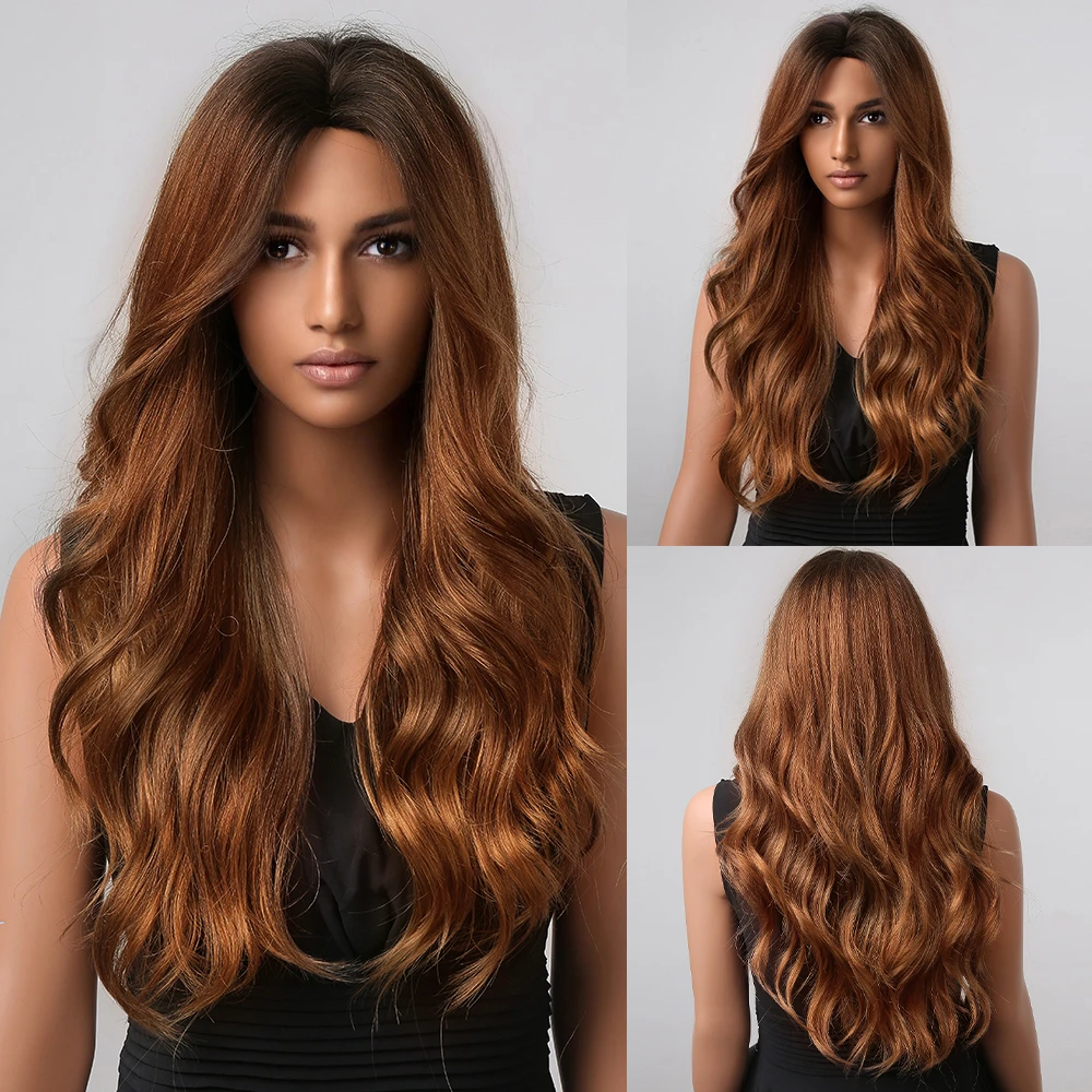 Long Wavy Ombre Brown Wigs Synthetic Wigs Middle Part Wigs for African  American Women Party Daily Wigs Natural Looking| | - AliExpress
