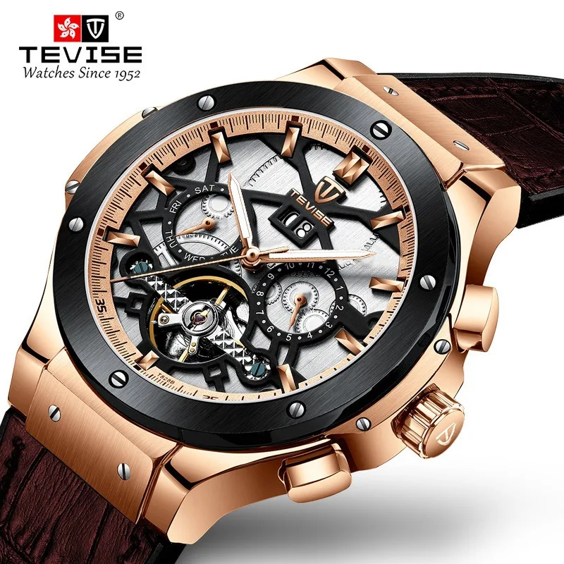 

Tourbillon Hollow Mechanical Watch for Men Multi-functional Calendar Week Waterproof Glow-in-the-dark Sports Watch