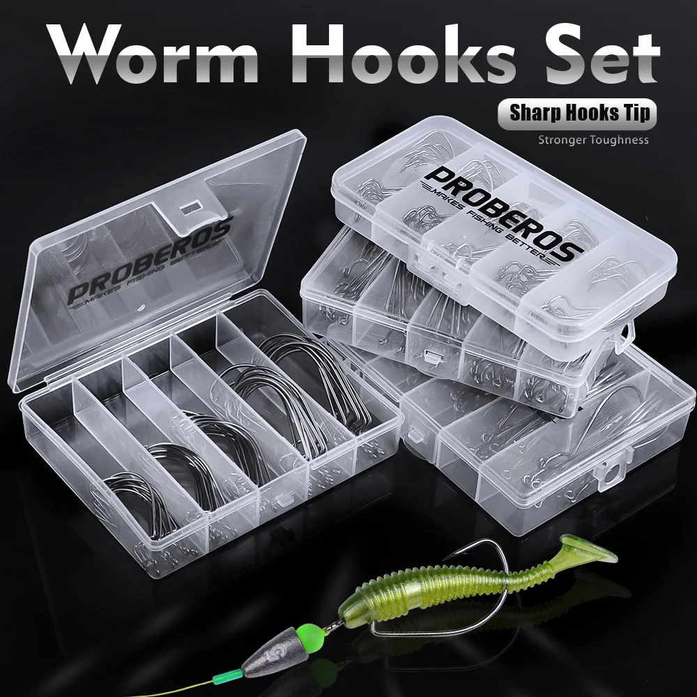 50 teile/schachtel Premium Kurbel Widerhaken Set - High Carbon Stahl breiten Spalt Offset Angelhaken für weiche Wurm Angeln, korrosions beständig – Detail 1