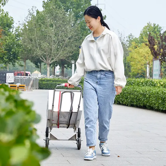 Kézzel Borított Kocsi Felmászó Lépcsőn Felfelé A Hatkerekű Háztartás Összecsukása - Image 2