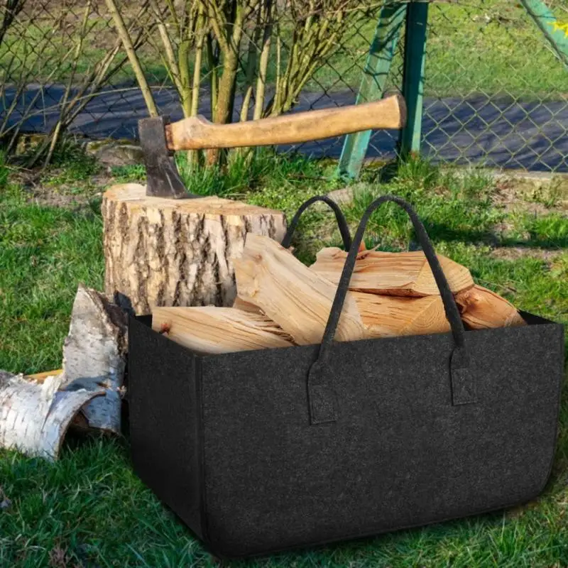 

Felt Bag Black Fireplace Wooden Bag Felt Basket Fire Wood Pocket Firewood Basket Newspaper Stalls Basket