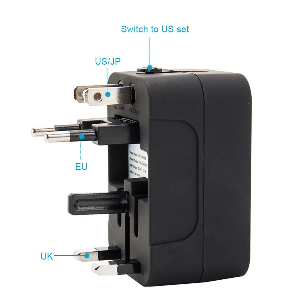 Universal Travel Adapter Multi-pin Plug Dual USB 2 Port Power Outlet Charger Converter EU US UK AU Plug Available