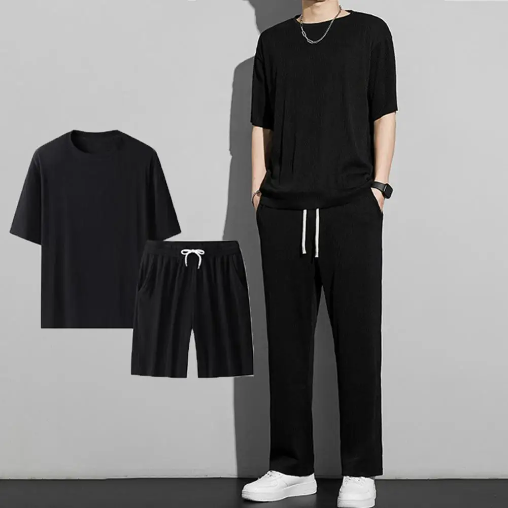 

Soft Comfortable Men Wear Men's Summer Sports Two-piece Set Round Neck T-shirt Drawstring Pants for Indoor Outdoor Casual Wear