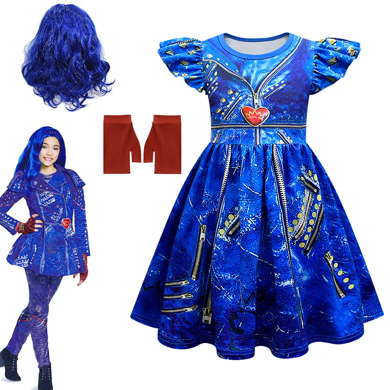 Blue Audrey Costumes Girl Halloween Costumes Kids Party Polly Discents Mal Cosplay Dress Carnival Party Girls Costumes 3-14Y