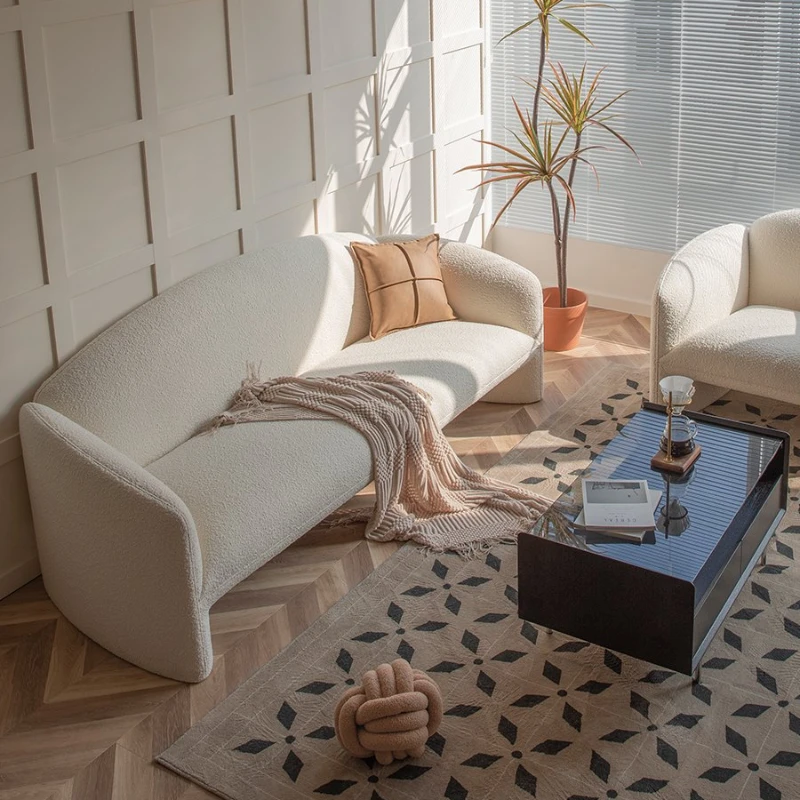 

Lamb's wool designer fabric sofa, living room, simple and modern small apartment