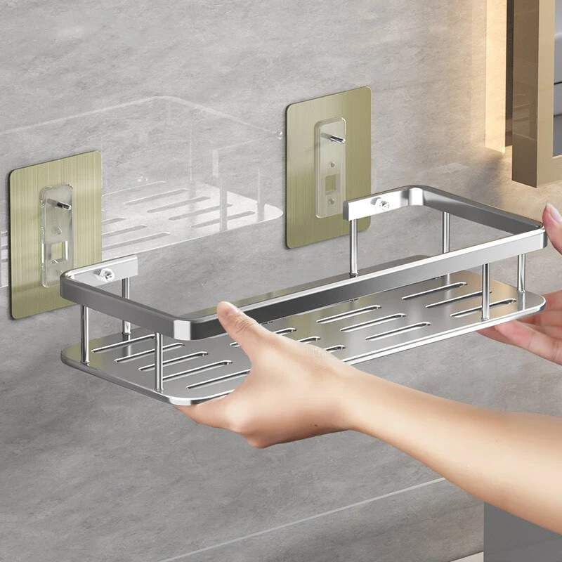 ที่วางแชมพูในห้องน้ำทำจากอลูมิเนียมที่แขวนเก็บของเวลาอาบน้ำชั้นวางเครื่องใช้ในห้องน้ำไม่ต้องเจาะชั้นวางแบบติดผนัง 1