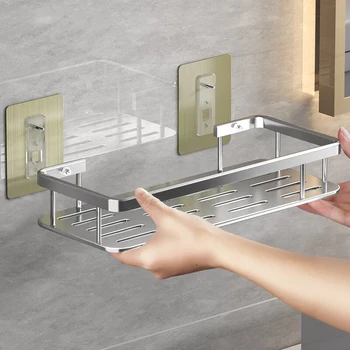 ที่วางแชมพูในห้องน้ำทำจากอลูมิเนียมที่แขวนเก็บของเวลาอาบน้ำชั้นวางเครื่องใช้ในห้องน้ำไม่ต้องเจาะชั้นวางแบบติดผนัง 1