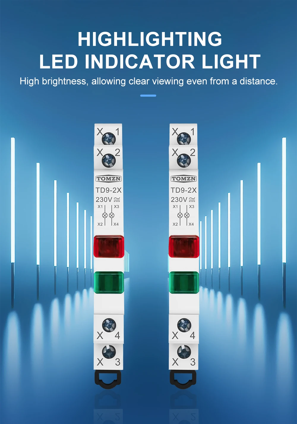2 LED Din Rail indicator light TD9-2X 230V ACDC RED GREEN Dual-circuit Monitorin