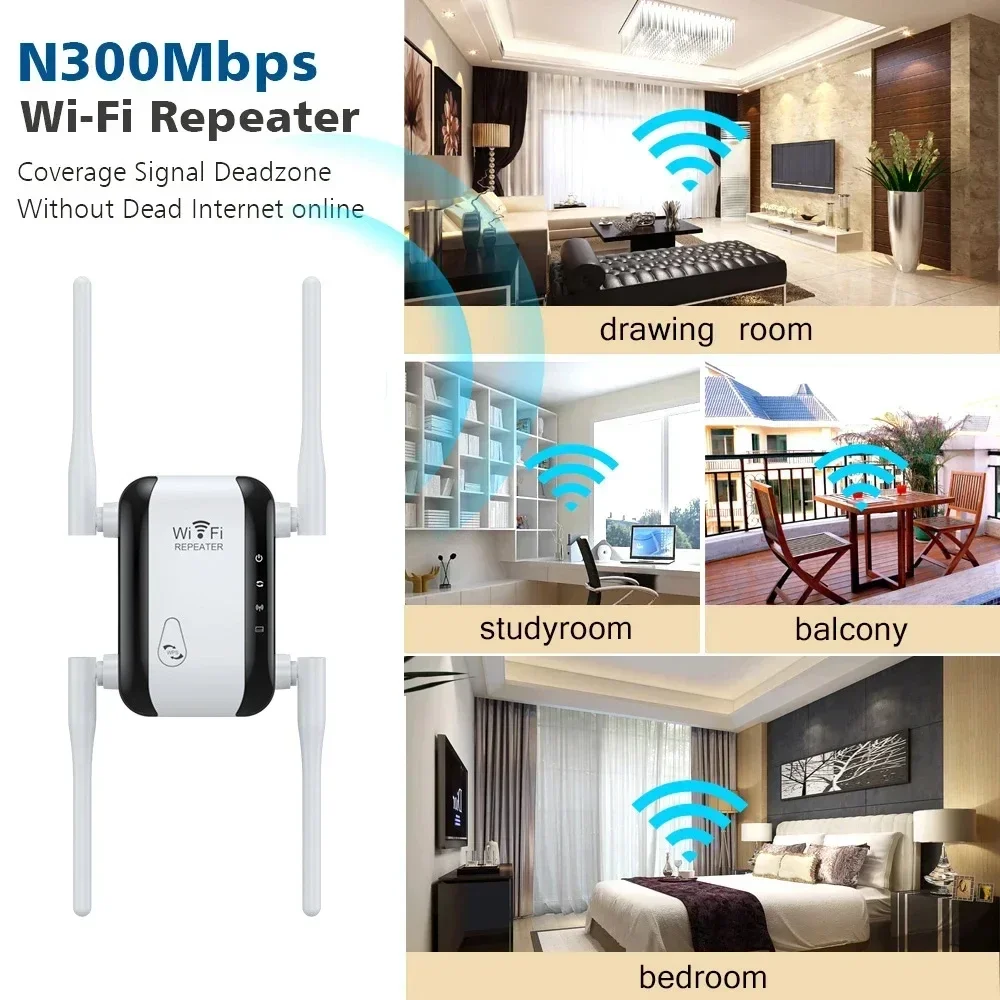 Wifi Repeater with antenna Wireless Signal Amplifier Extended Network Enhancer EU US Home Router 300m Through The Wall Bedroom - 4