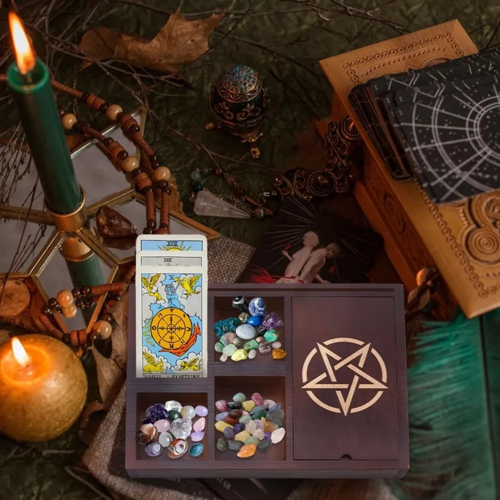 1pc Wooden Tarot Card Holder Tarot Stand Display Coconut Decorative Box for Altar Withchcraft Decor Wiccan Altar Supplies