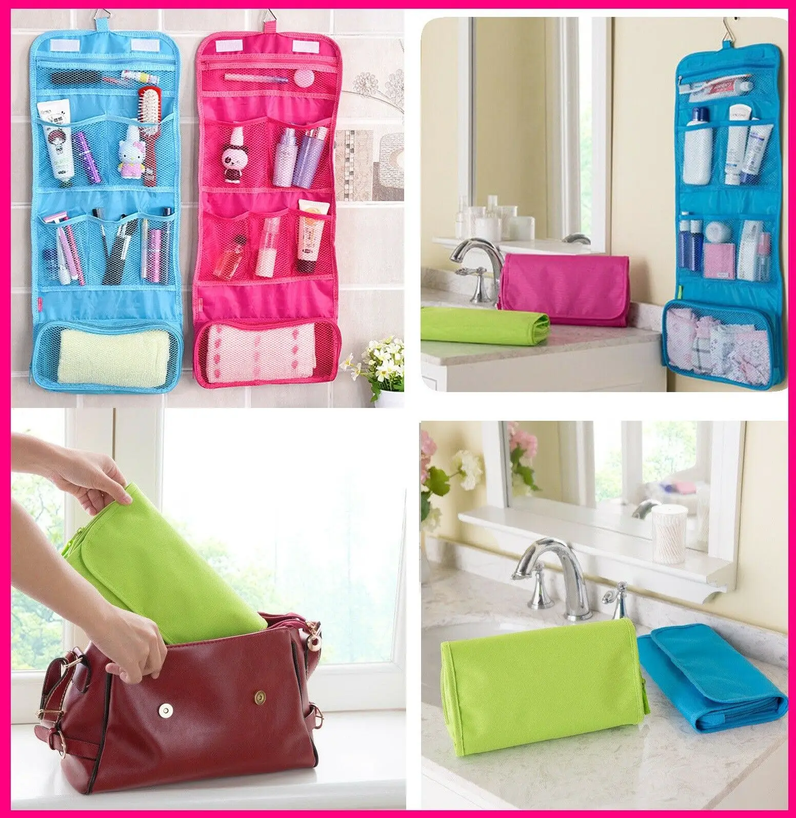 

Traveling Makeup Bag Cosmetic bag Make Up Packing Wash Bags Necessaries Storage Hanging Organizer Pouch Hanging Hook Toiletry