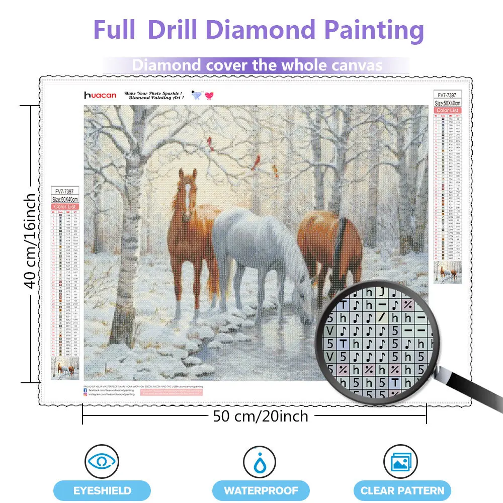 Winter Diamond Painting Horse Full Square Round Mosaic Animal Embroidery Complete Kit Picture Of Rhinestones Wall Decor
