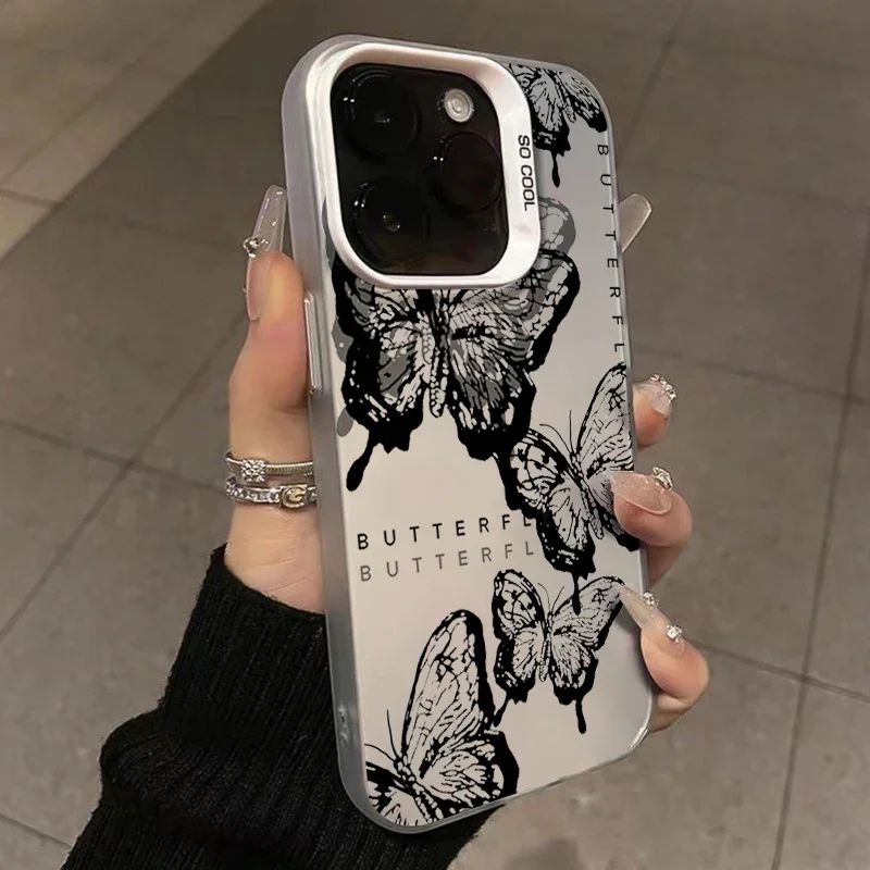Retro Black Butterfly Electroplated Matte Hard Phone Case